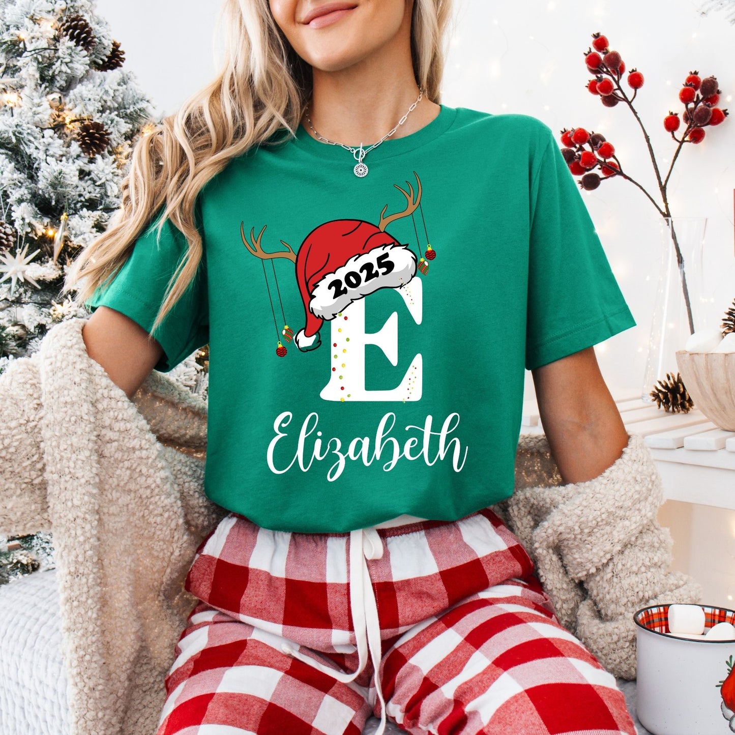 Custom Family Christmas Shirts 2025 | Personalized Initial & Name Matching Holiday Tees