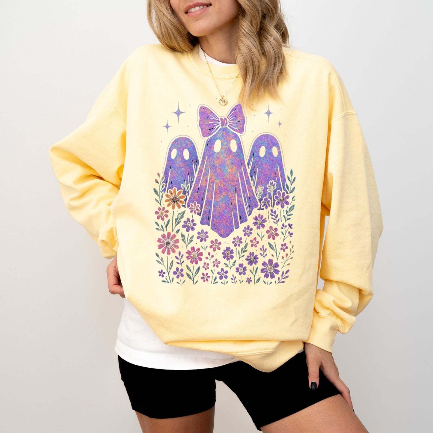Coquette Ghost Sweatshirt – Cute Pastel Halloween Crewneck