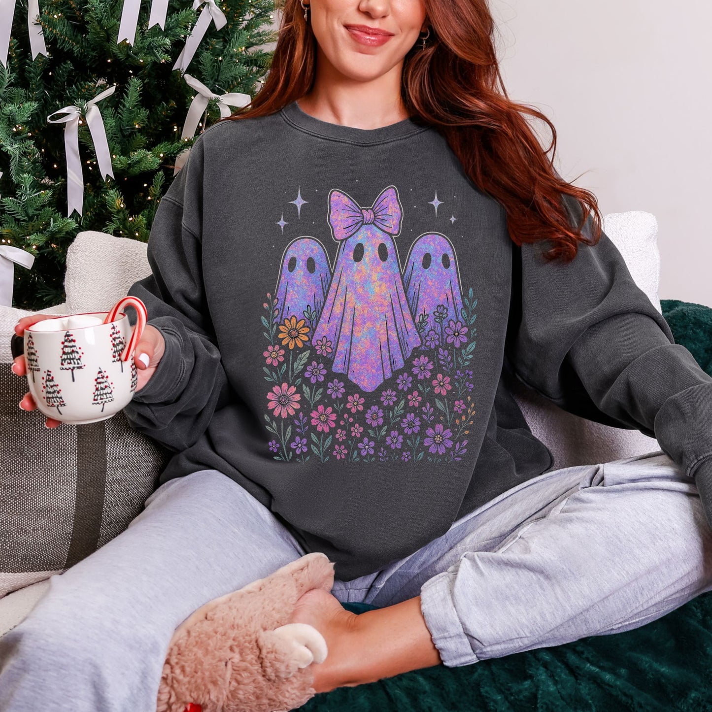 Coquette Ghost Sweatshirt – Cute Pastel Halloween Crewneck