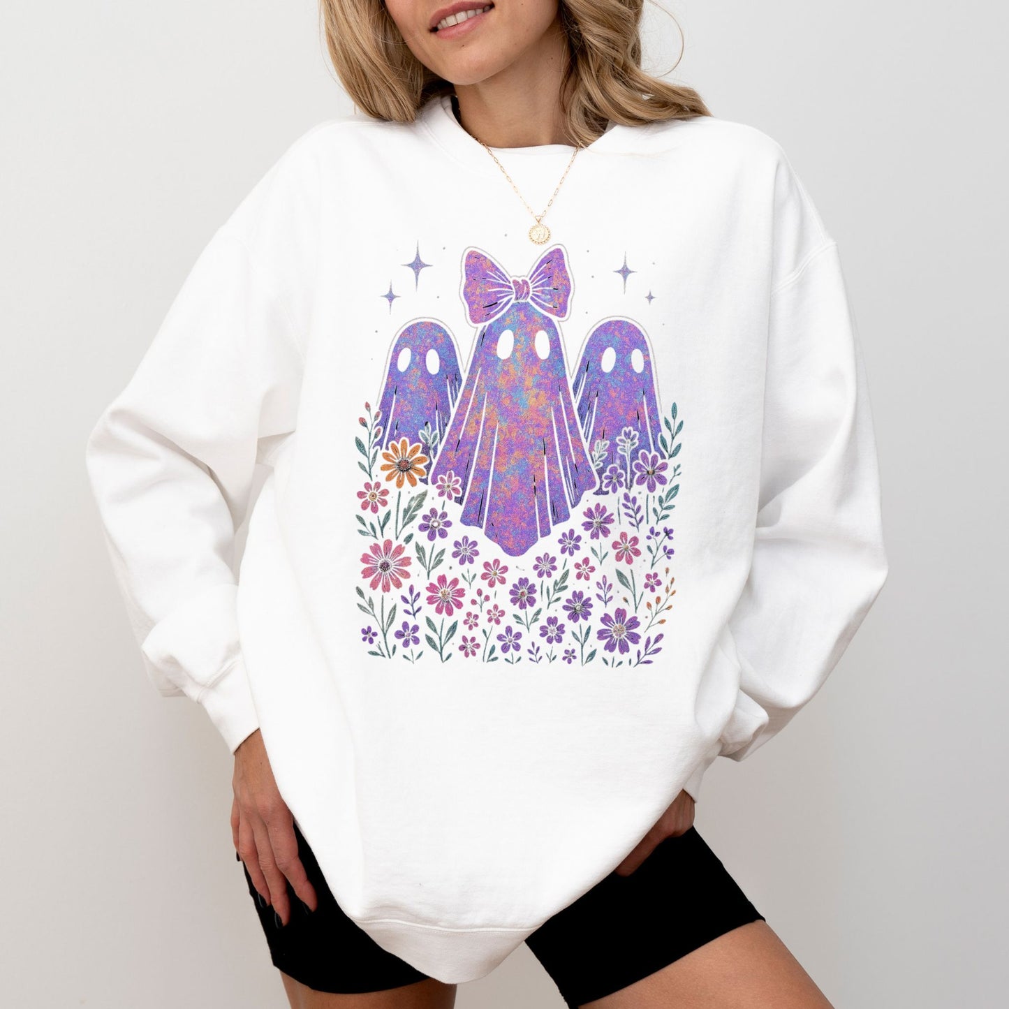 Coquette Ghost Sweatshirt – Cute Pastel Halloween Crewneck