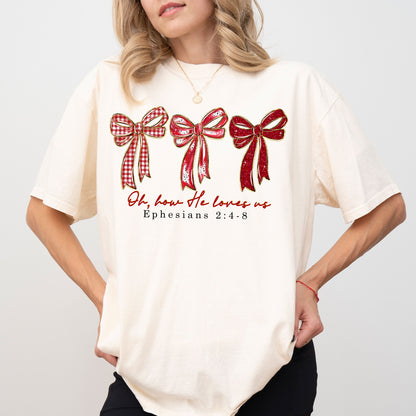 Coquette Christian Bow T Shirt, Valentine Faith Graphic Tee, Ephesians 2:4-8 Scripture Shirt