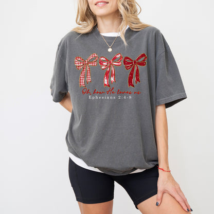 Coquette Christian Bow T Shirt, Valentine Faith Graphic Tee, Ephesians 2:4-8 Scripture Shirt