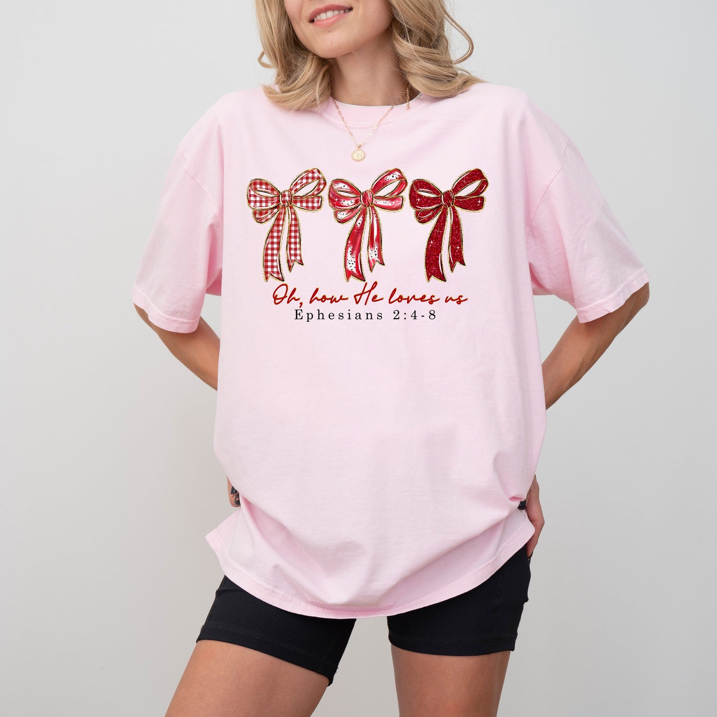 Coquette Christian Bow T Shirt, Valentine Faith Graphic Tee, Ephesians 2:4-8 Scripture Shirt