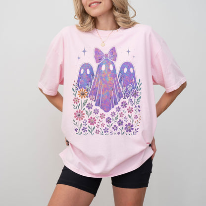 Coquette Floral Ghosts T-Shirt – Pastel Spooky Cute Graphic on Comfort Colors® Tee