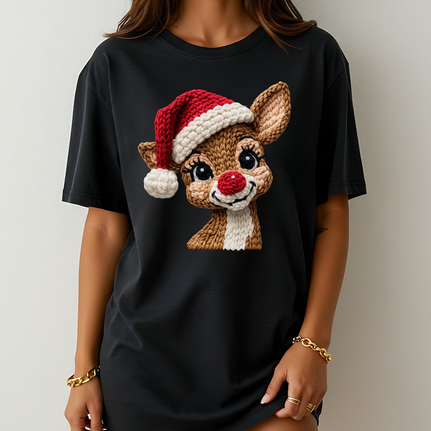 Faux Crochet Reindeer Christmas Shirt – Cute Holiday Unisex Tee