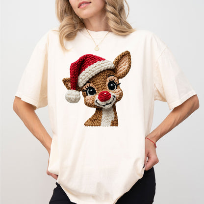 Faux Crochet Reindeer Christmas Shirt – Cute Holiday Unisex Tee