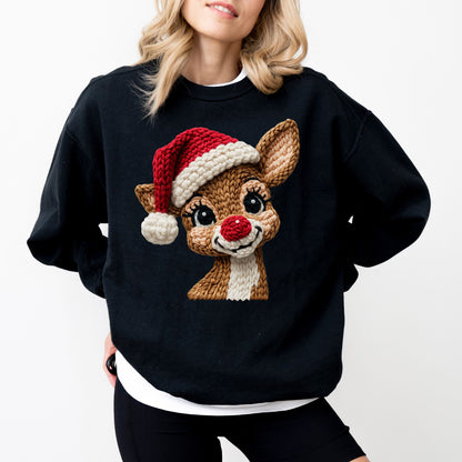 Faux Crochet Reindeer Christmas Sweatshirt – Cozy Holiday Pullover