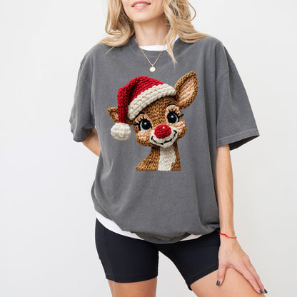 Faux Crochet Reindeer Christmas Shirt – Cute Holiday Unisex Tee