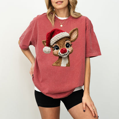 Faux Crochet Reindeer Christmas Shirt – Cute Holiday Unisex Tee