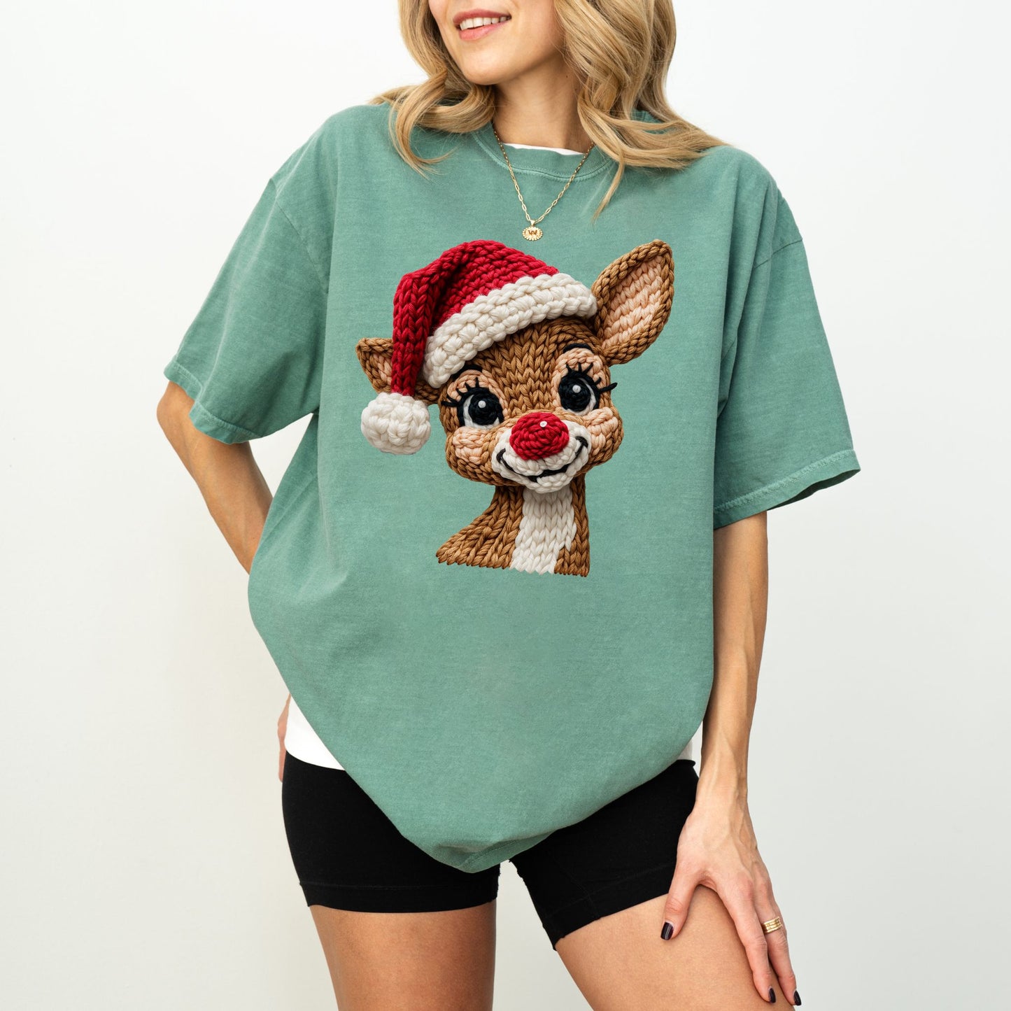 Faux Crochet Reindeer Christmas Shirt – Cute Holiday Unisex Tee
