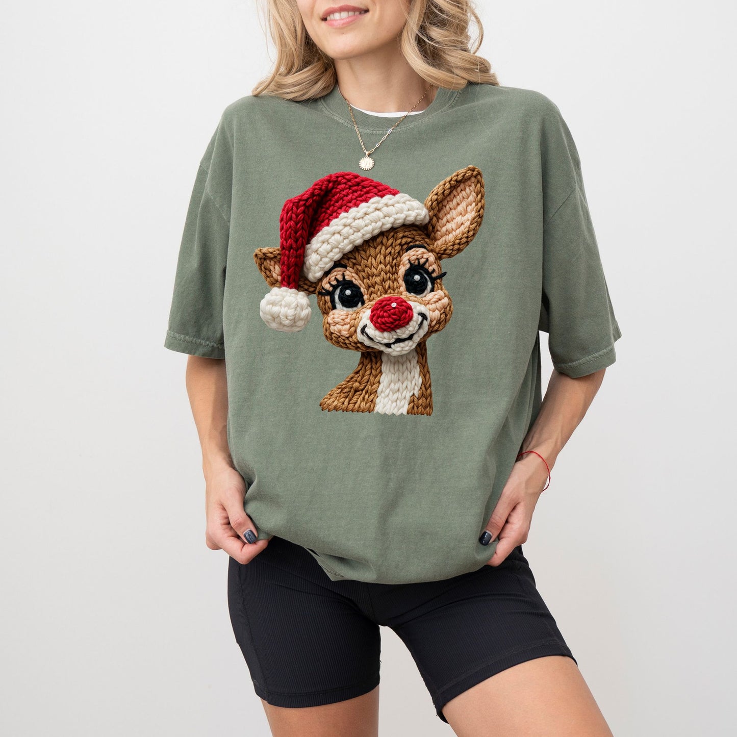Faux Crochet Reindeer Christmas Shirt – Cute Holiday Unisex Tee