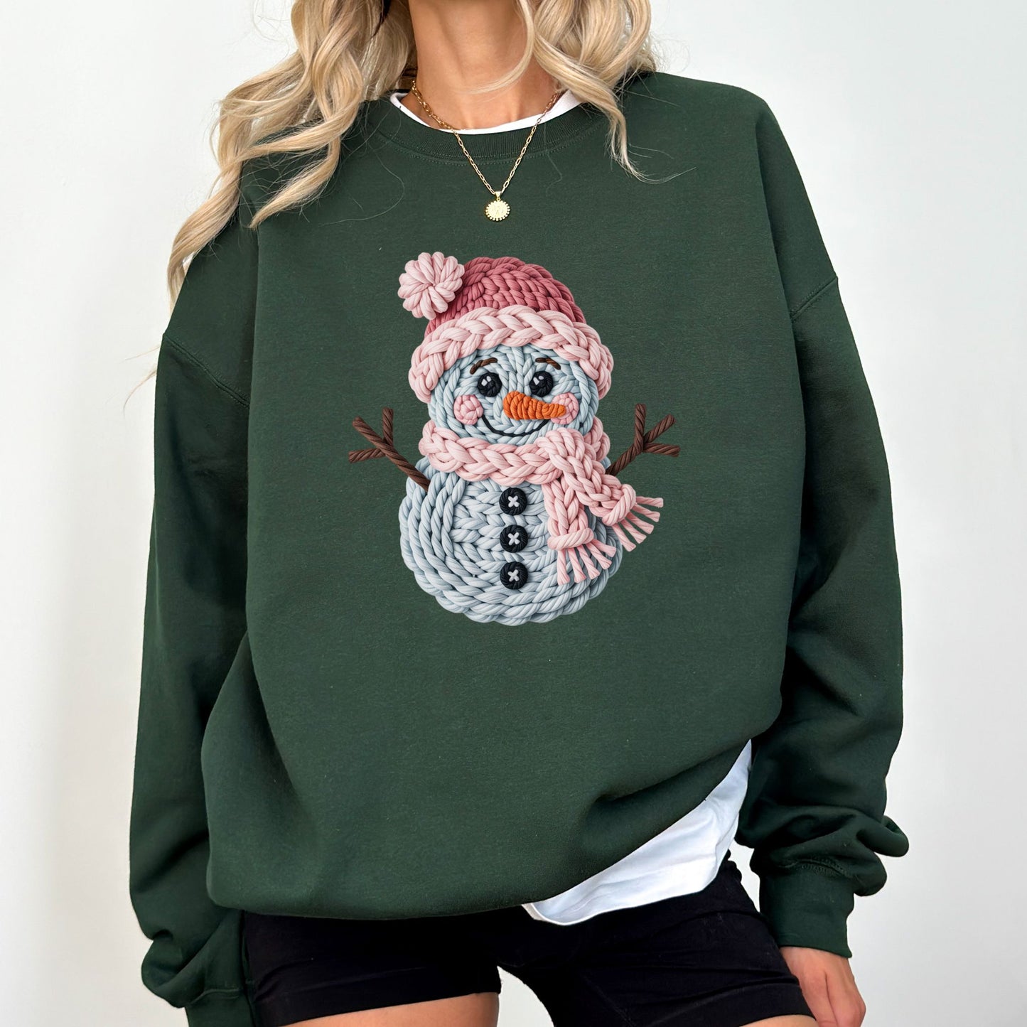 Faux Crochet Snowman Sweatshirt, Cute Winter Holiday Sweater, Cozy Christmas Crewneck for Women