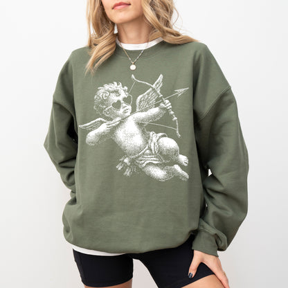 Vintage Cherub Angel Sweatshirt: Aesthetic Black Cupid Graphic Pullover