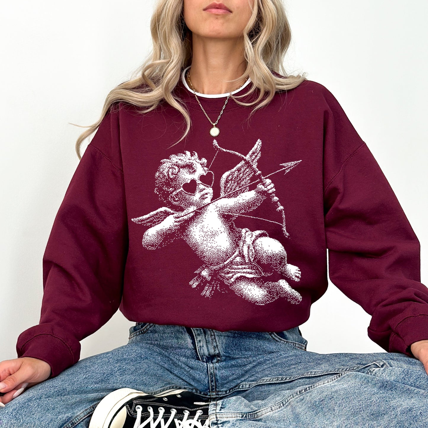 Vintage Cherub Angel Sweatshirt: Aesthetic Black Cupid Graphic Pullover