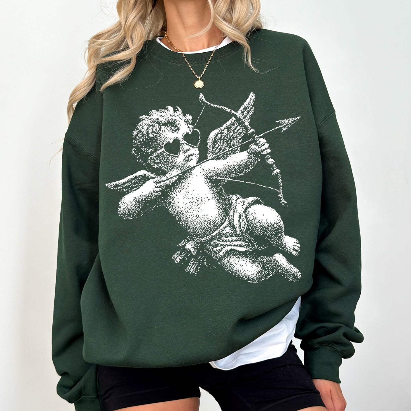 Vintage Cherub Angel Sweatshirt: Aesthetic Black Cupid Graphic Pullover