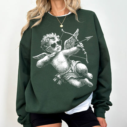 Vintage Cherub Angel Sweatshirt: Aesthetic Black Cupid Graphic Pullover