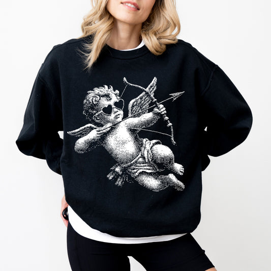 Vintage Cherub Angel Sweatshirt: Aesthetic Black Cupid Graphic Pullover