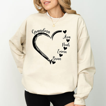 Custom Grandma Heart Sweatshirt – Personalized Grandkids Names Crewneck