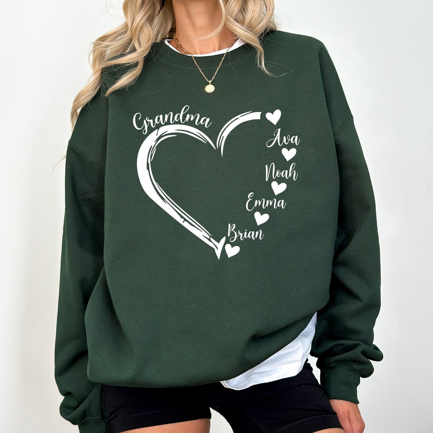 Custom Grandma Heart Sweatshirt – Personalized Grandkids Names Crewneck