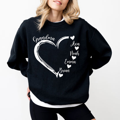 Custom Grandma Heart Sweatshirt – Personalized Grandkids Names Crewneck