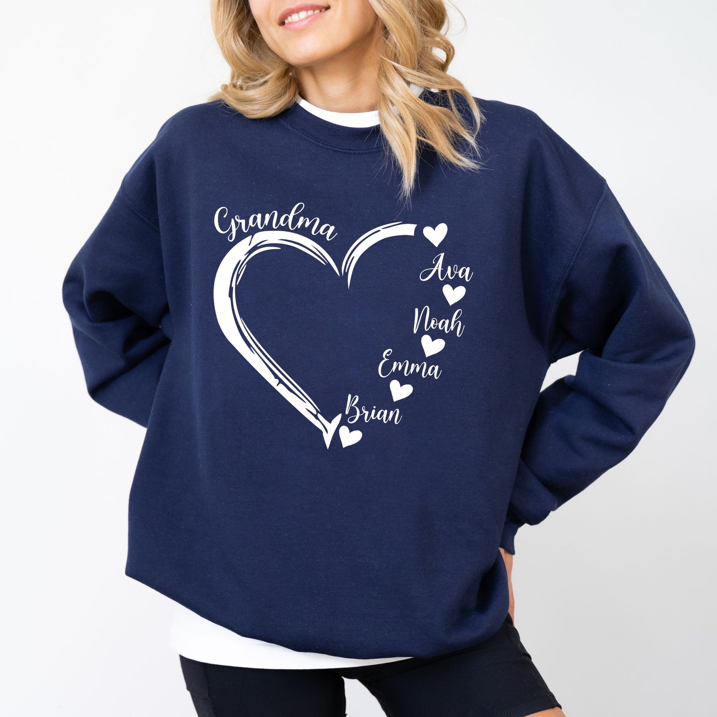 Custom Grandma Heart Sweatshirt – Personalized Grandkids Names Crewneck