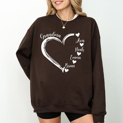 Custom Grandma Heart Sweatshirt – Personalized Grandkids Names Crewneck