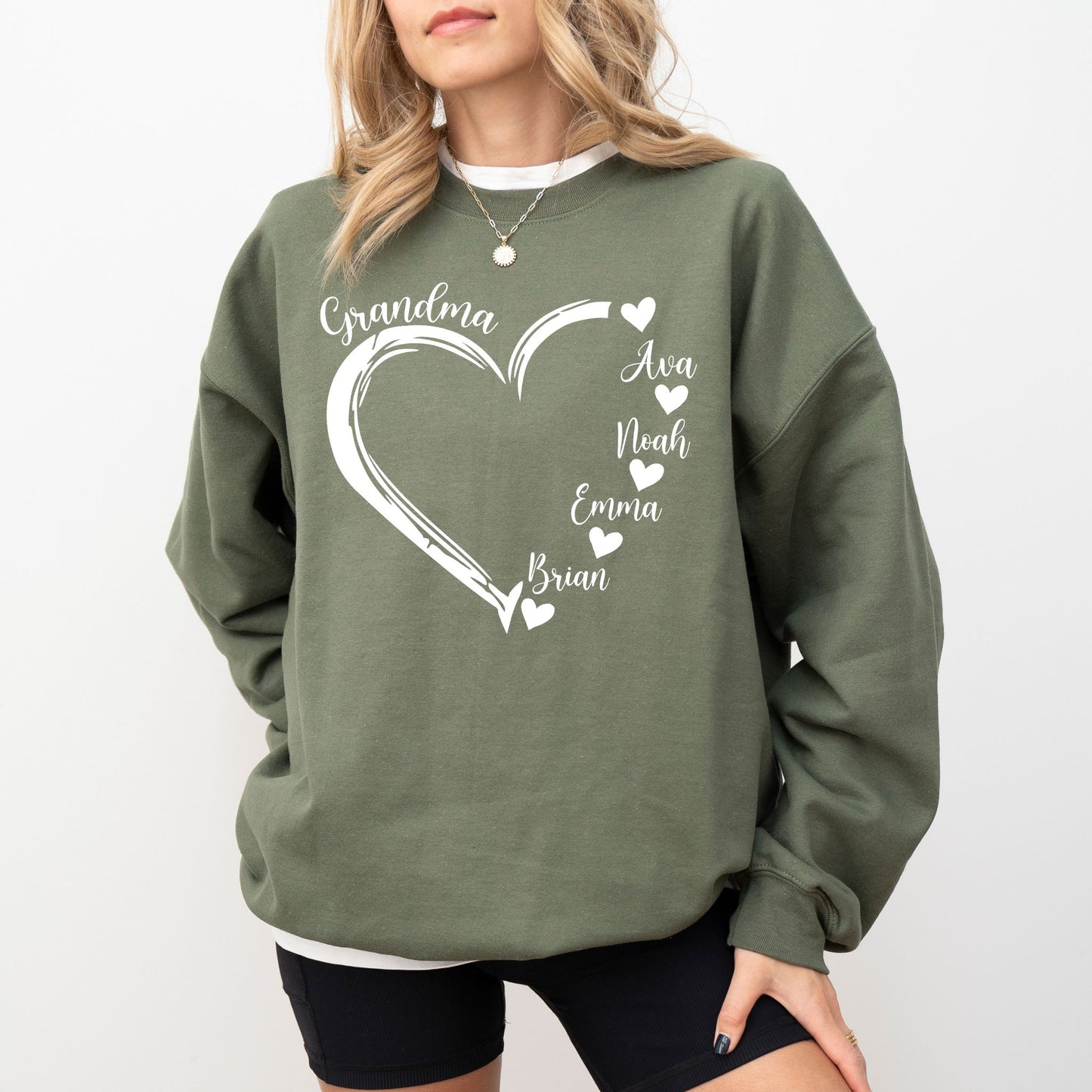 Custom Grandma Heart Sweatshirt – Personalized Grandkids Names Crewneck