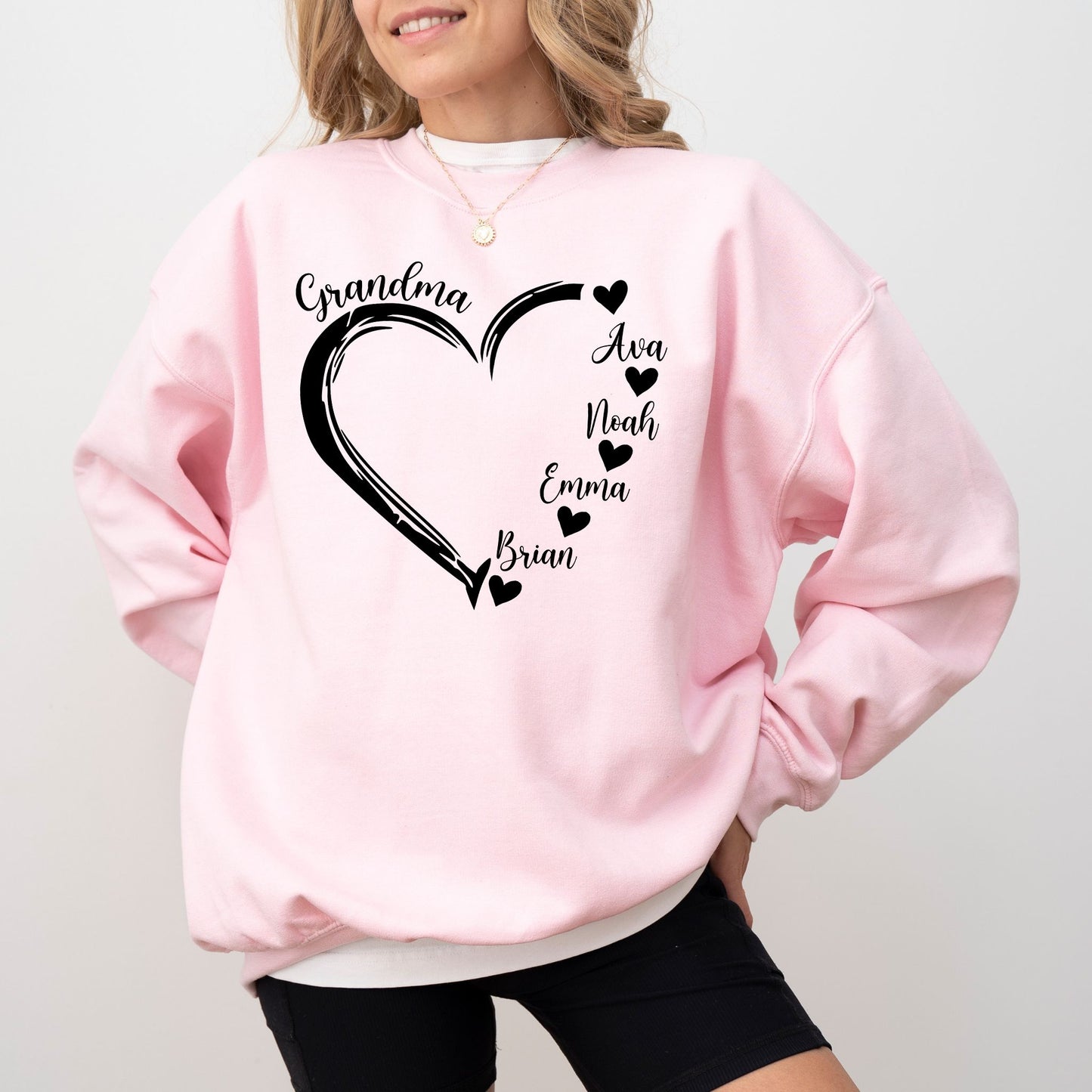 Custom Grandma Heart Sweatshirt – Personalized Grandkids Names Crewneck