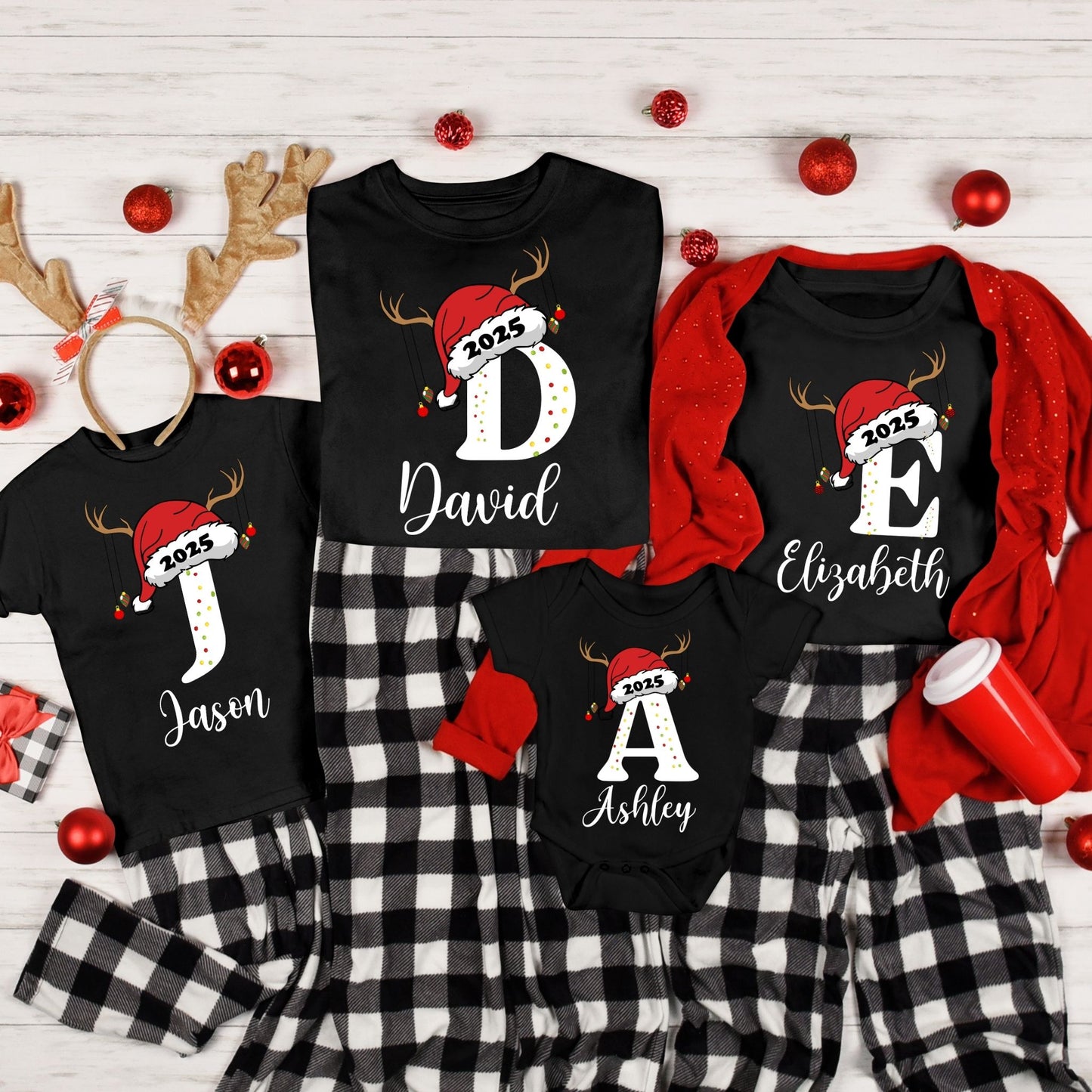 Custom Family Christmas Shirts 2025 | Personalized Initial & Name Matching Holiday Tees
