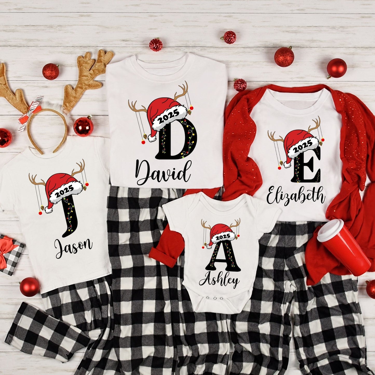 Custom Family Christmas Shirts 2025 | Personalized Initial & Name Matching Holiday Tees