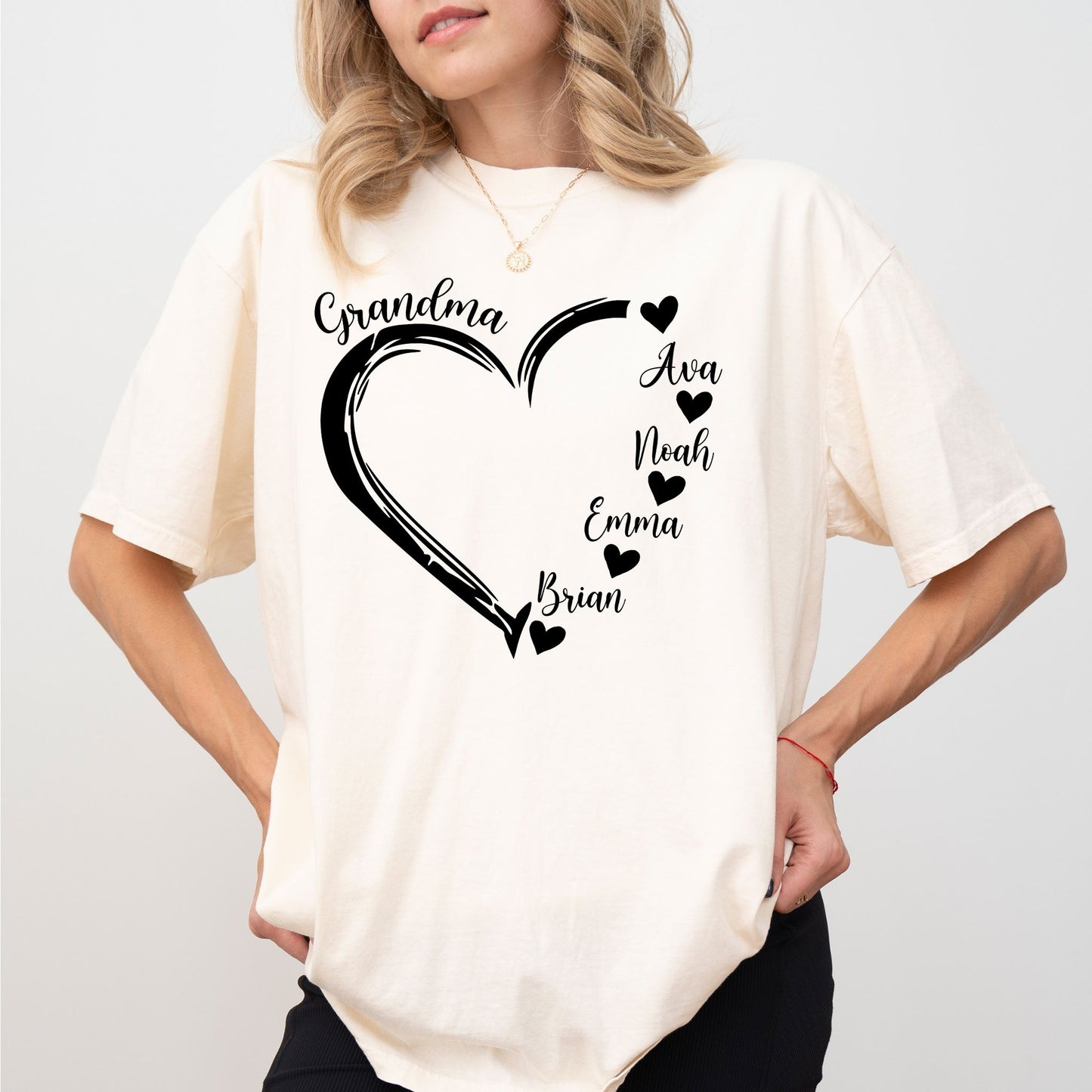 Custom Grandma Heart T-Shirt – Personalized Grandkids Names Tee