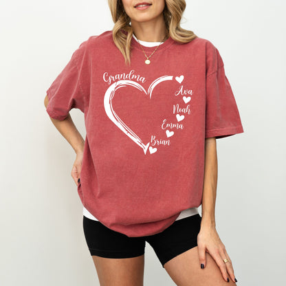 Custom Grandma Heart T-Shirt – Personalized Grandkids Names Tee