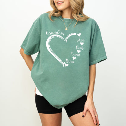 Custom Grandma Heart T-Shirt – Personalized Grandkids Names Tee