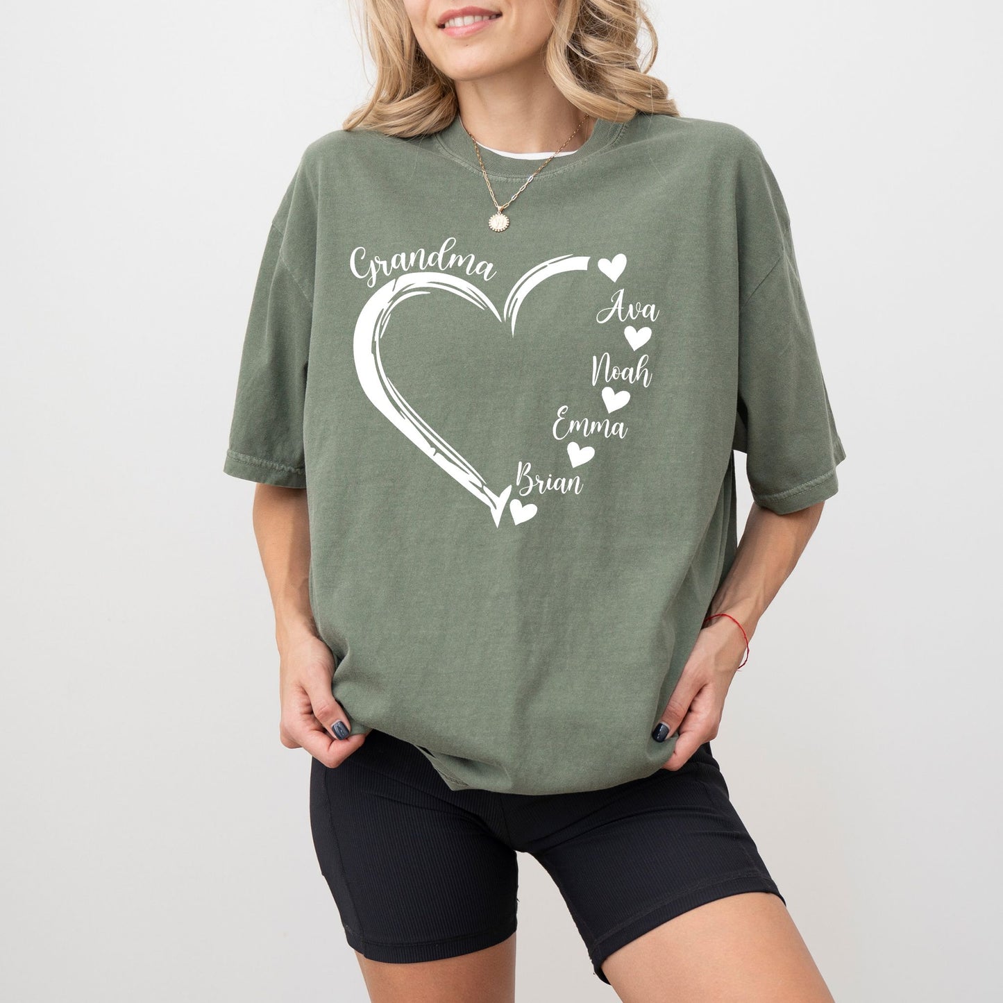 Custom Grandma Heart T-Shirt – Personalized Grandkids Names Tee