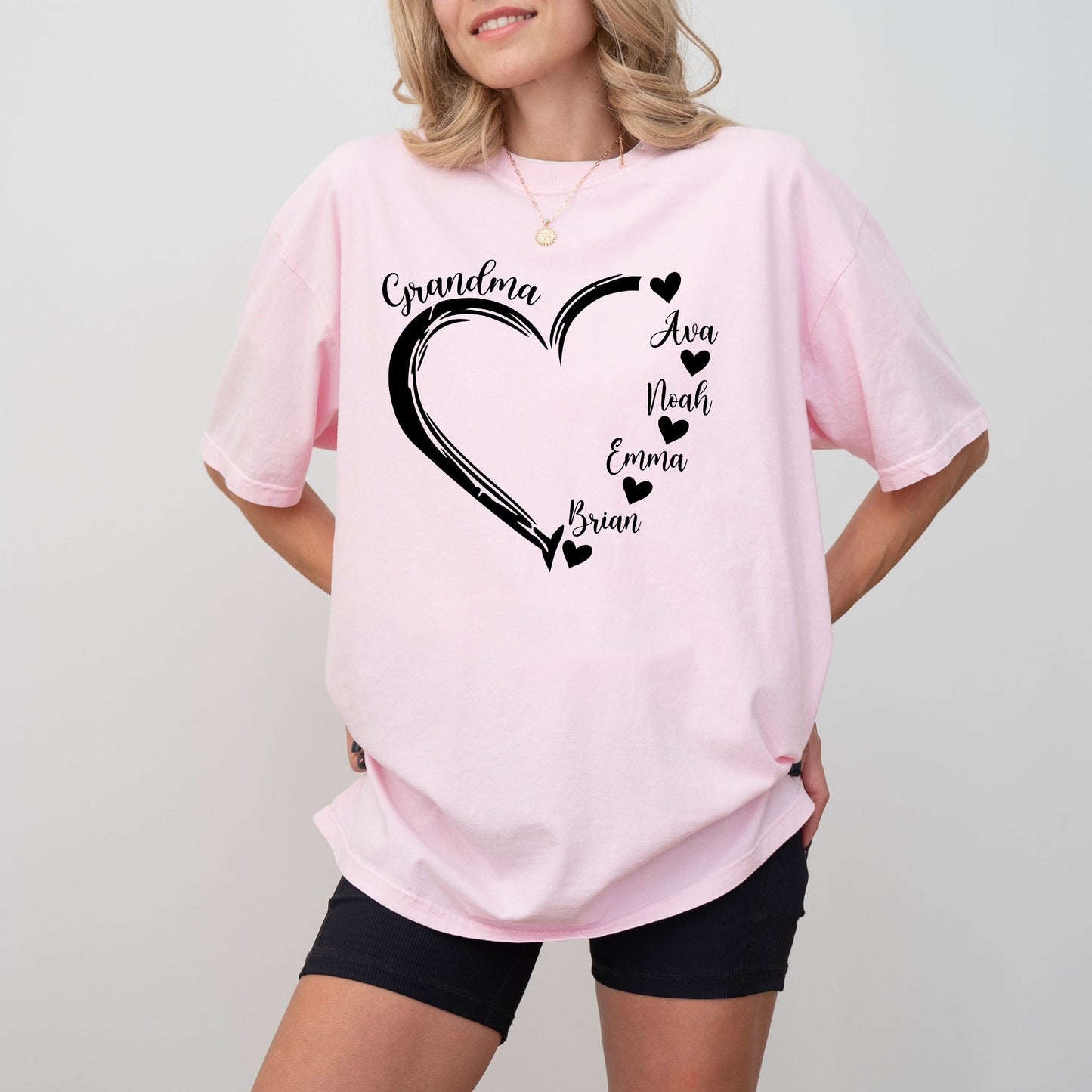 Custom Grandma Heart T-Shirt – Personalized Grandkids Names Tee