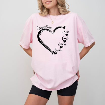 Custom Grandma Heart T-Shirt – Personalized Grandkids Names Tee