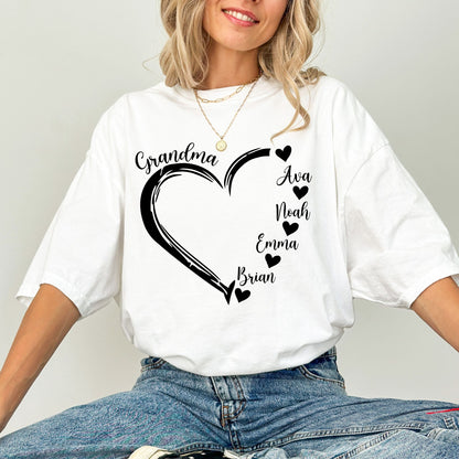 Custom Grandma Heart T-Shirt – Personalized Grandkids Names Tee