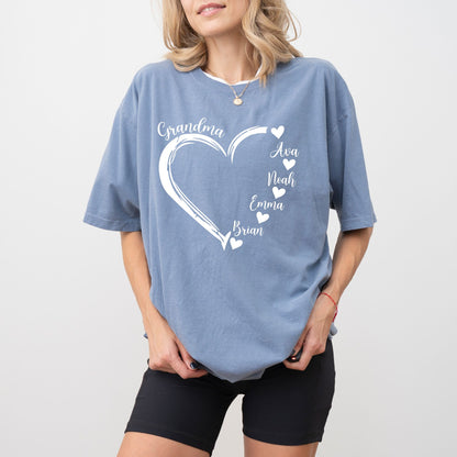 Custom Grandma Heart T-Shirt – Personalized Grandkids Names Tee