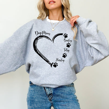 Custom Dog Mom Heart Sweatshirt – Personalized Pet Name Pullover