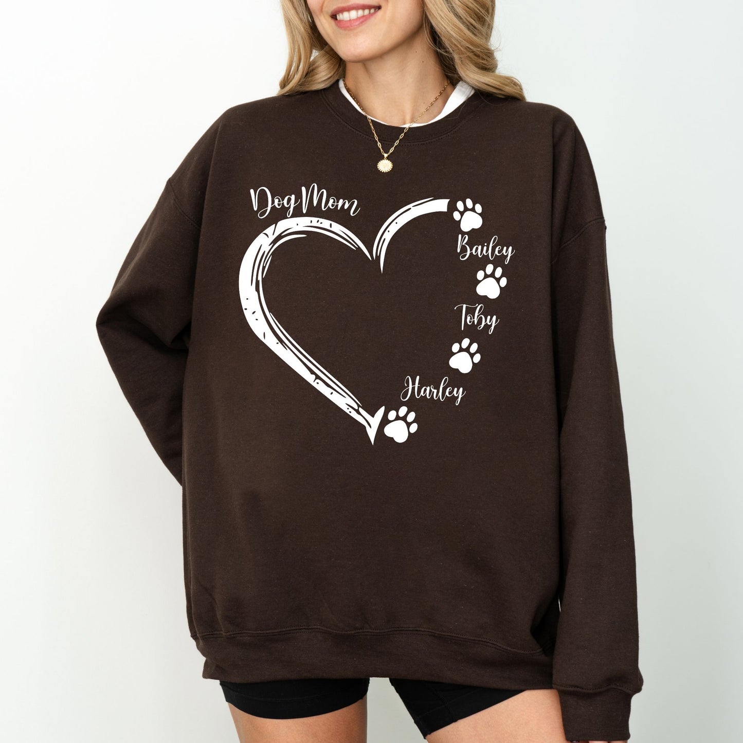 Custom Dog Mom Heart Sweatshirt – Personalized Pet Name Pullover