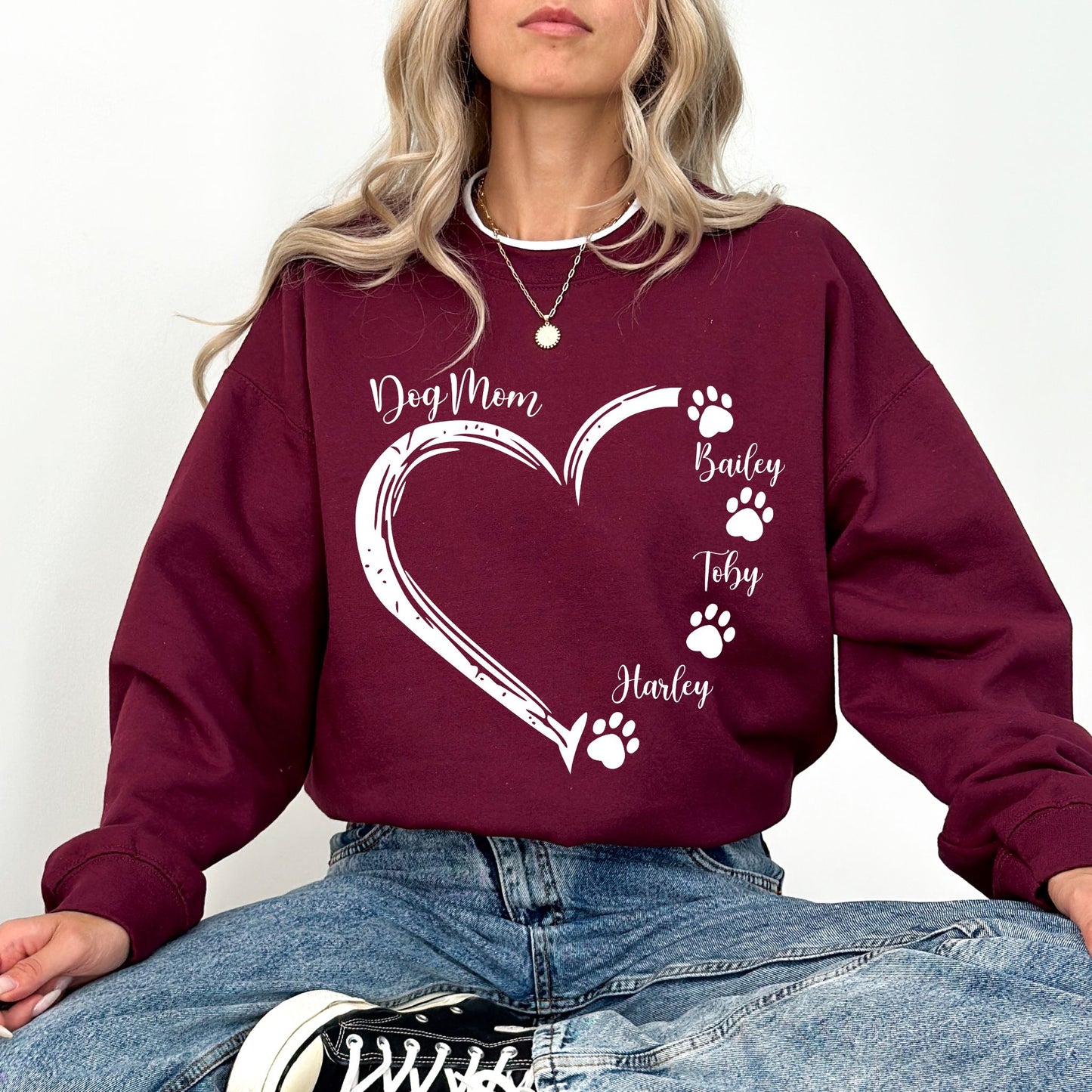 Custom Dog Mom Heart Sweatshirt – Personalized Pet Name Pullover