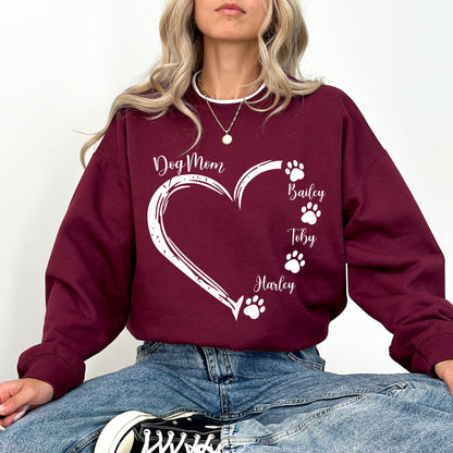 Custom Dog Mom Heart Sweatshirt – Personalized Pet Name Pullover