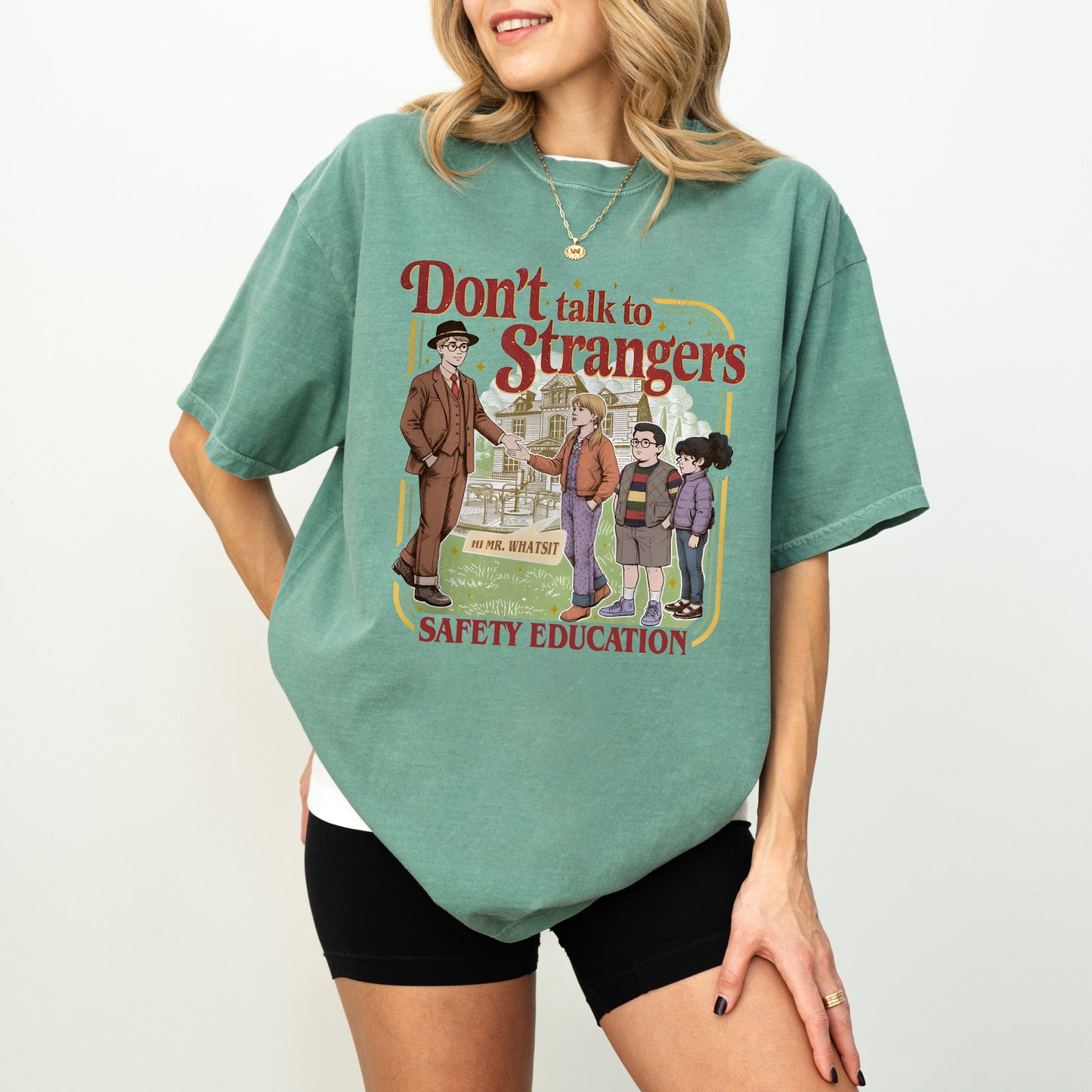 Don't Talk to Strangers Safety Education T-Shirt, Retro Graphic Tee, Funny Mr. Whatsit Apparel