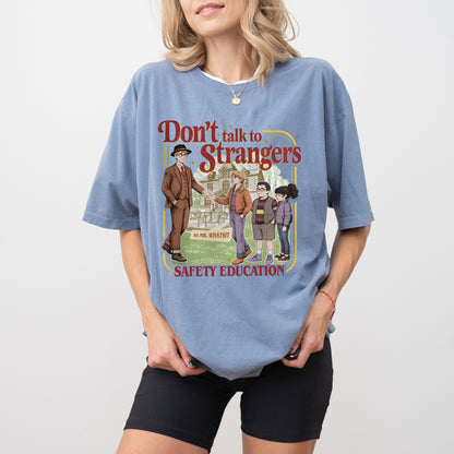 Don't Talk to Strangers Safety Education T-Shirt, Retro Graphic Tee, Funny Mr. Whatsit Apparel