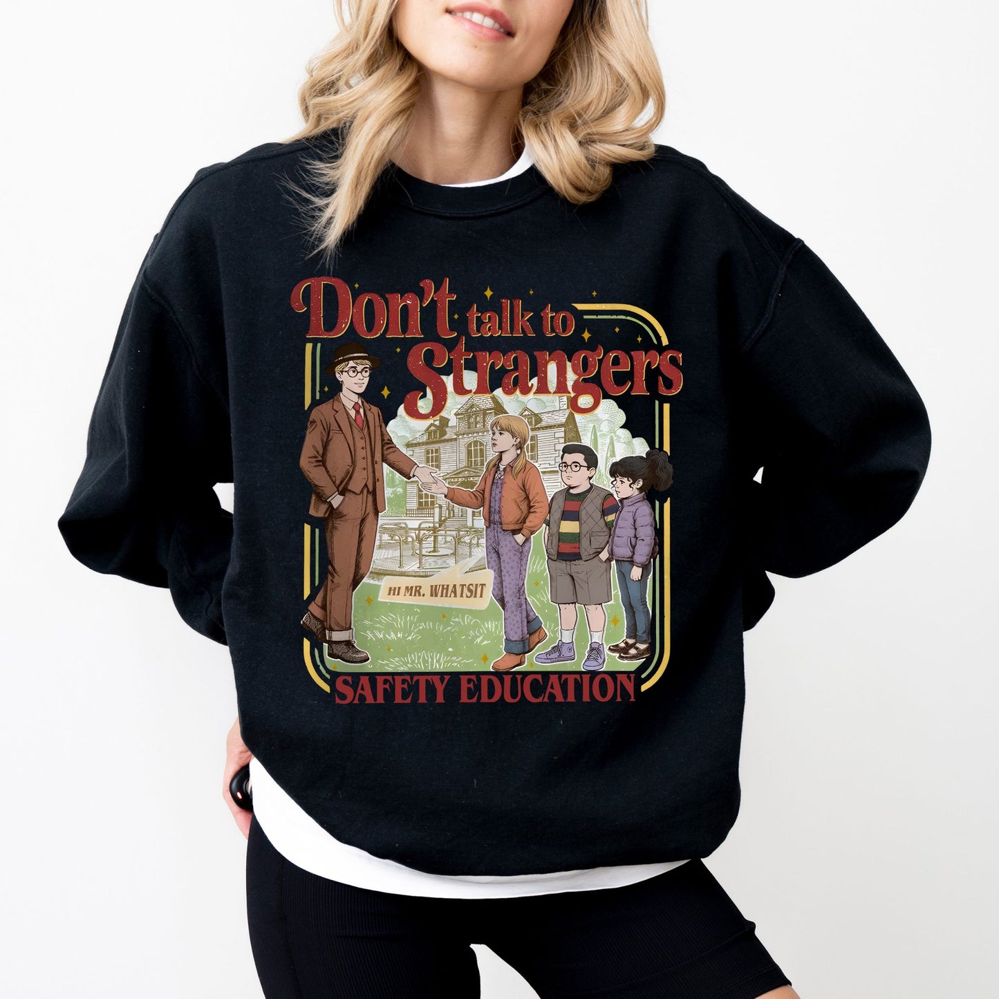 Don’t Talk to Strangers Sweatshirt, Stranger Things Inspired Retro Graphic Crewneck