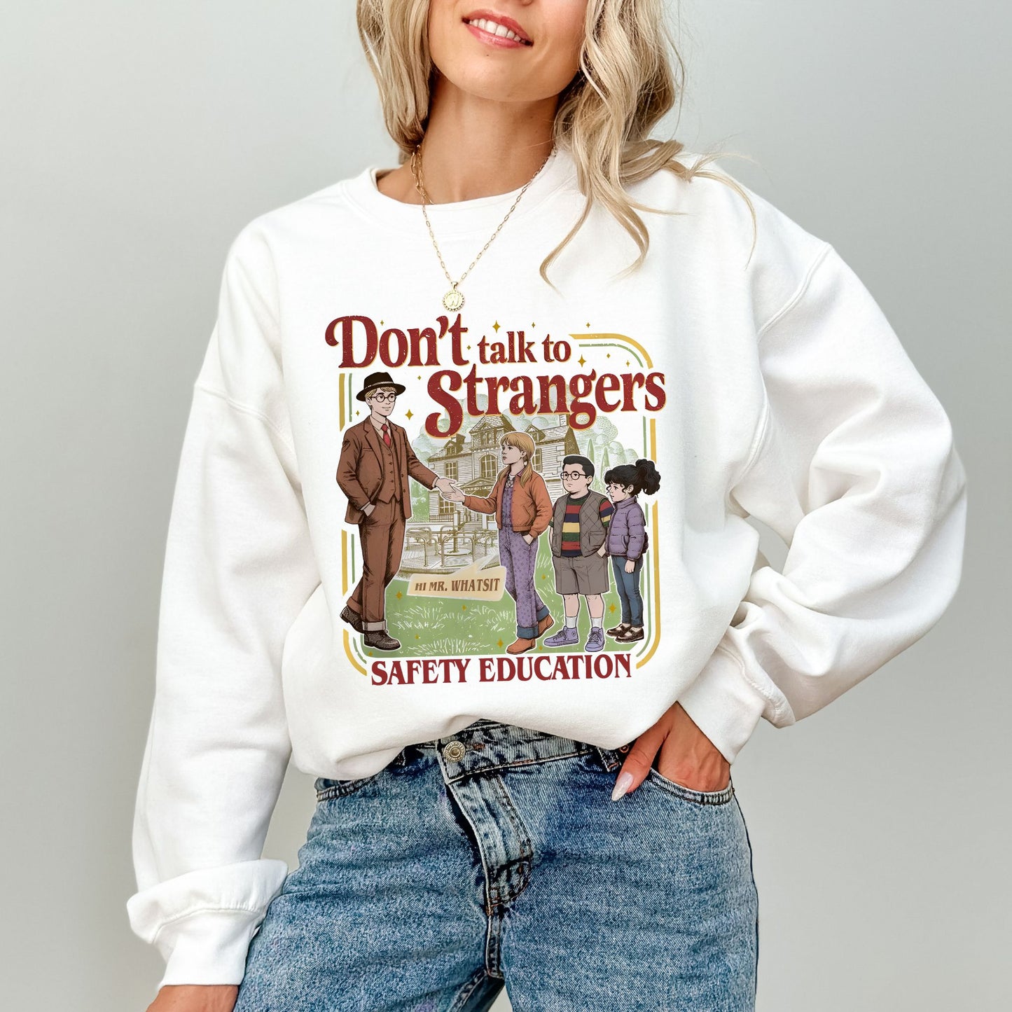 Don’t Talk to Strangers Sweatshirt, Stranger Things Inspired Retro Graphic Crewneck