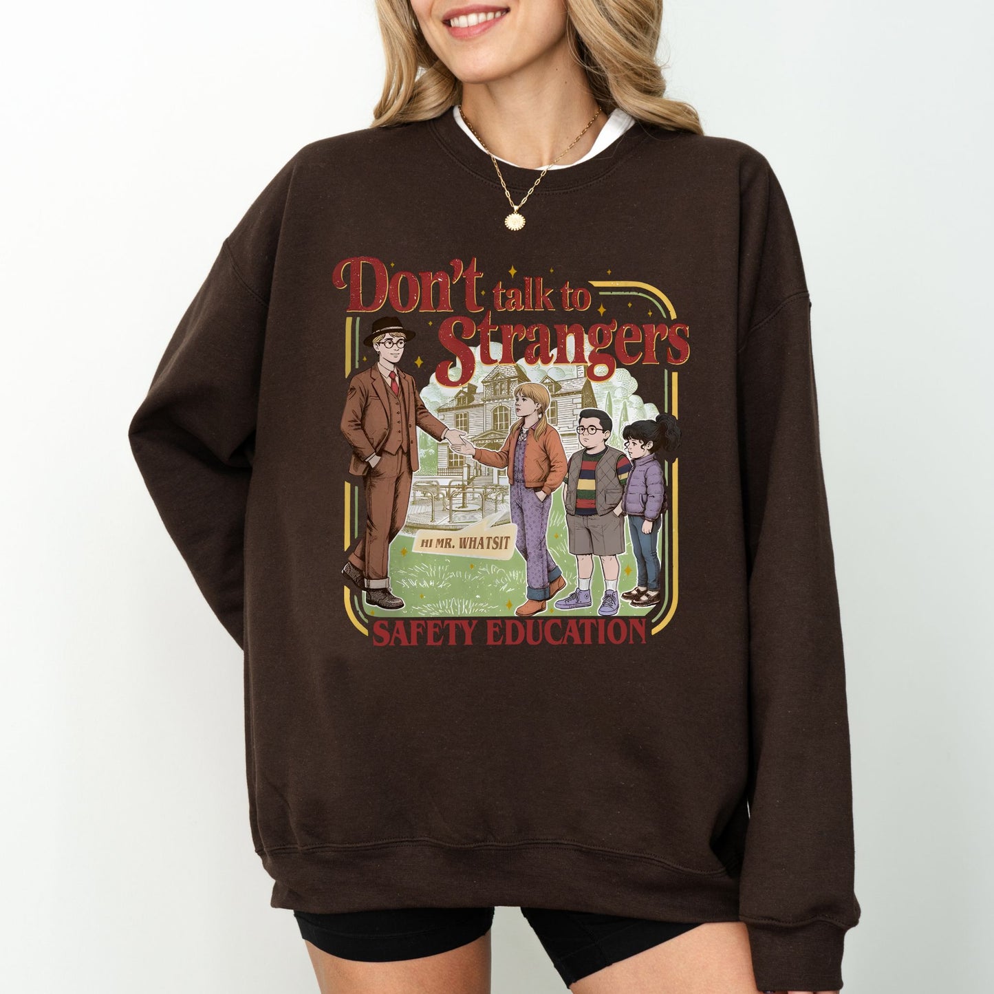 Don’t Talk to Strangers Sweatshirt, Stranger Things Inspired Retro Graphic Crewneck