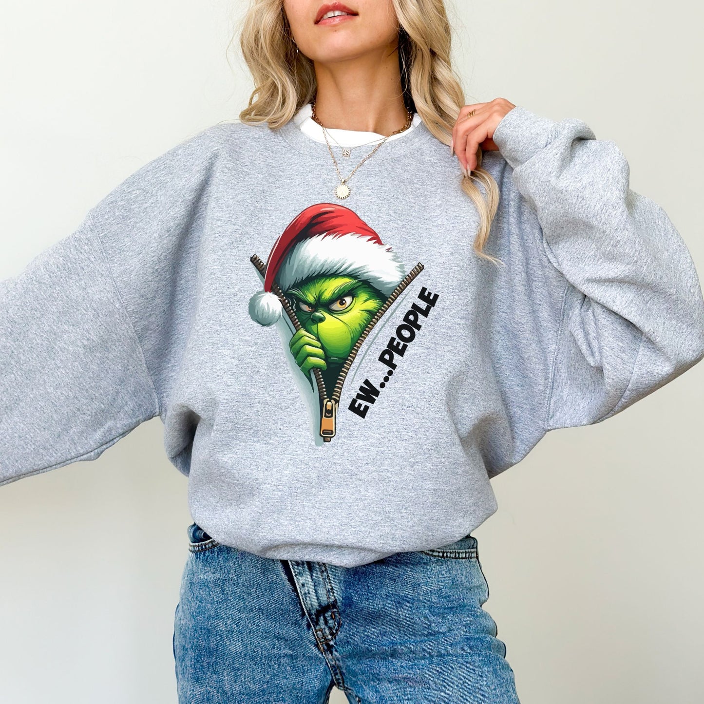 Ew People Christmas Sweatshirt — Funny Holiday Crewneck, Grumpy Santa Pullover