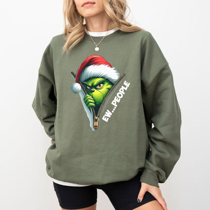 Ew People Christmas Sweatshirt — Funny Holiday Crewneck, Grumpy Santa Pullover