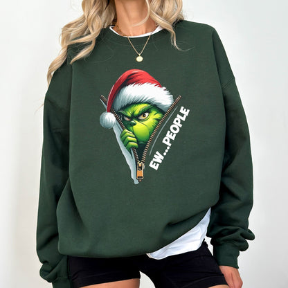 Ew People Christmas Sweatshirt — Funny Holiday Crewneck, Grumpy Santa Pullover